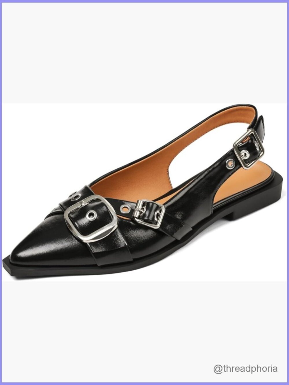 Vintage Patent Leather Slingback Flats with Low Heel and Memory Foam Insole